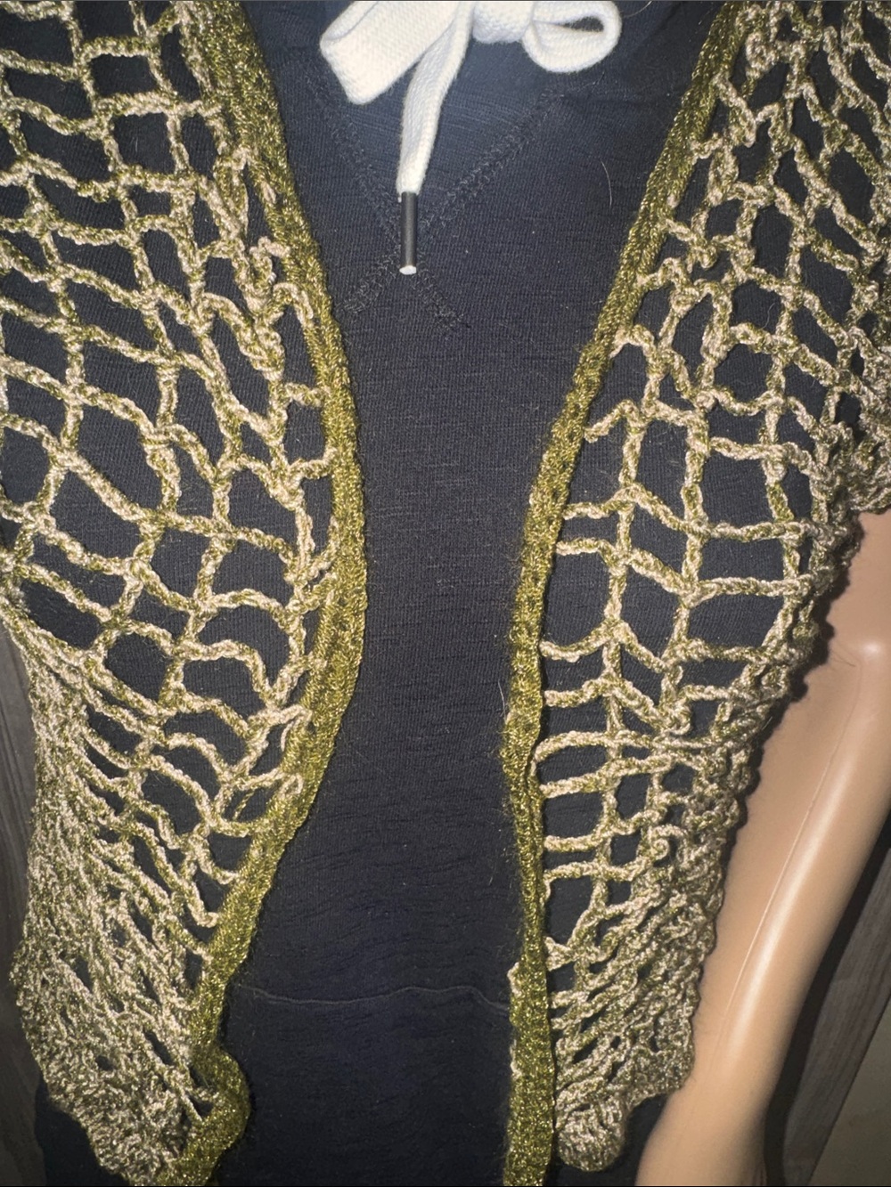 Open-Knit Olive Crochet Vest - Women's Sweater